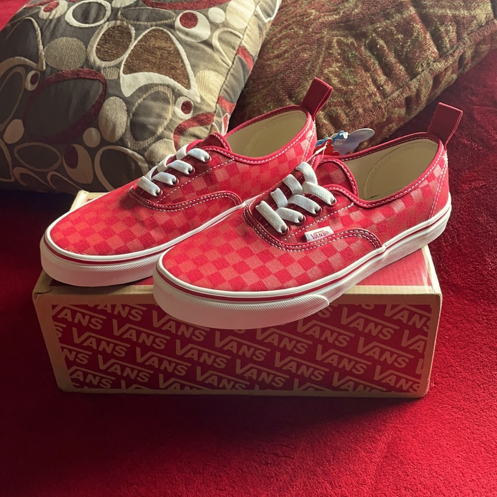 Vans Authentic Elastic Checkerboard Tango Red NWT